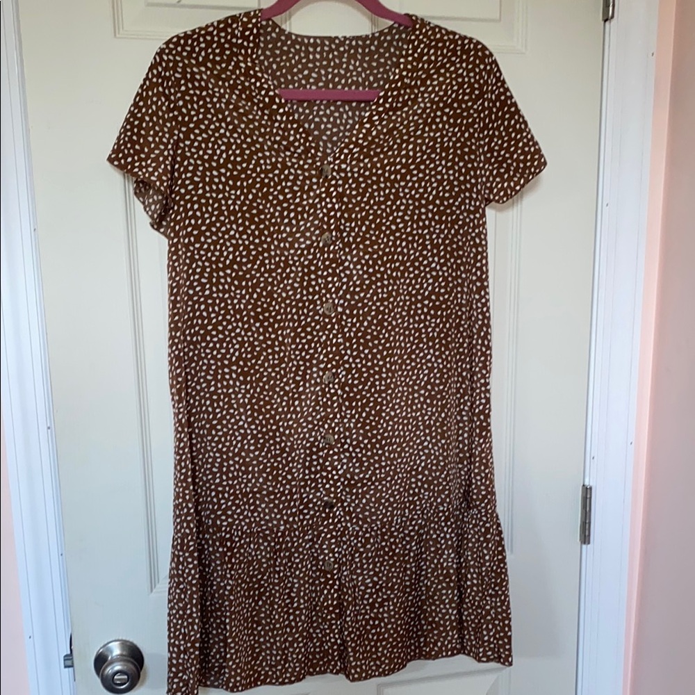 Brown and White Ruffled Tiered Midi Sundress